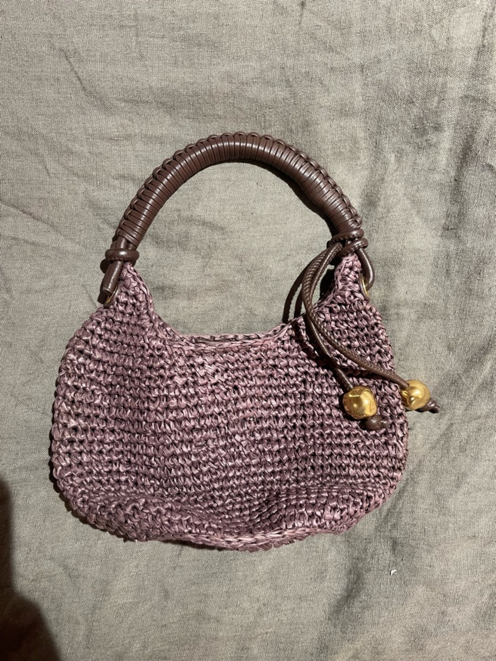 NWT Madewell chocolate brown raisin with gold tassel raffia purse